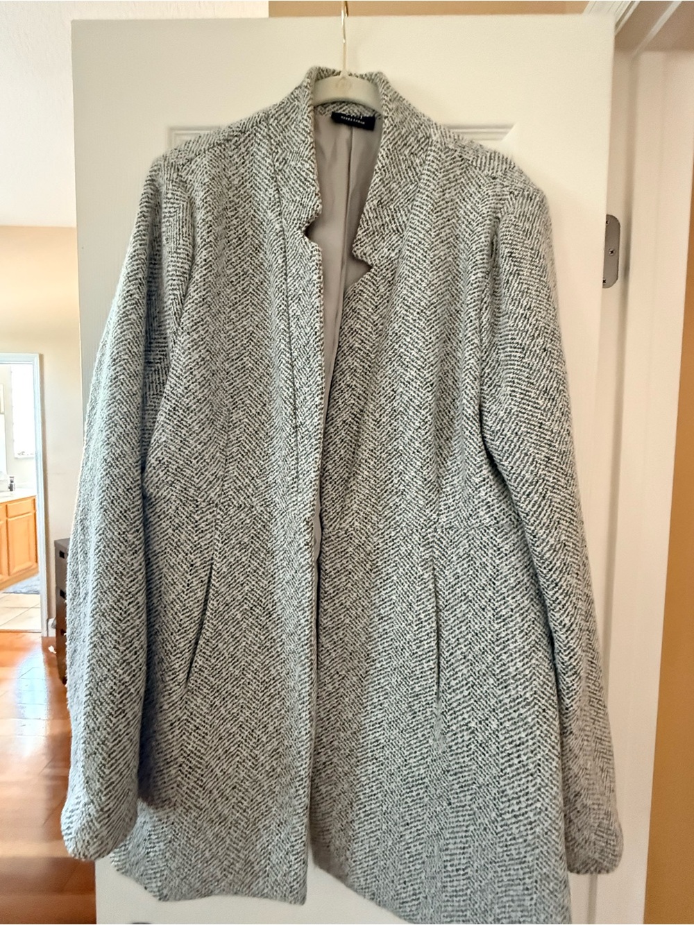 Vici Gray Herringbone Open-Front Pea Coat